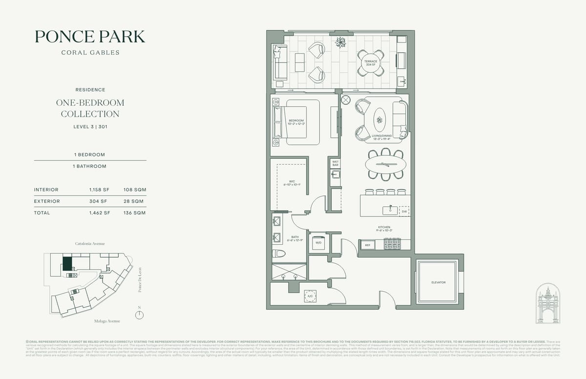 Floor plan — Residence 301, One-Bedroom Collection, 1 Bedroom, 1 Bath, 1,462 sq ft total